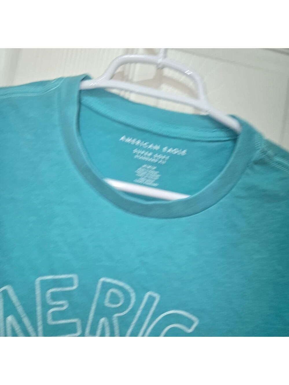 American Eagle Super Soft Logo Tee Mens M Teal Wave Graphic - Picture 10 of 12